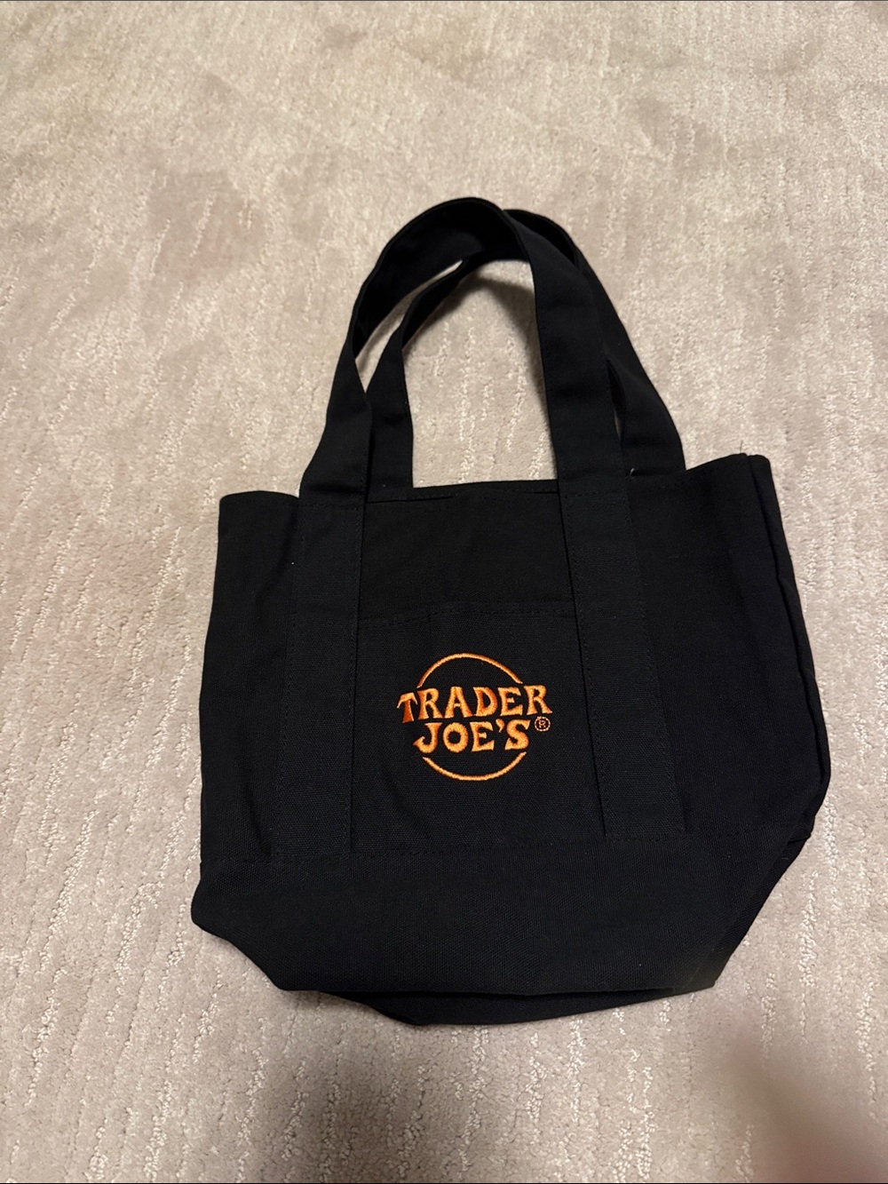 Trader Joe’s Black Canvas Halloween Mini Tote Bag with Orange Logo